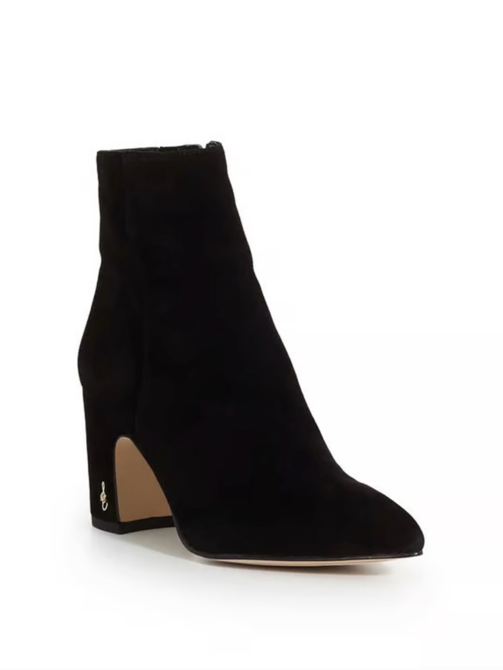 Brand New Sam Edelman Black Suede Pointed Toe Block Heel Ankle Boots